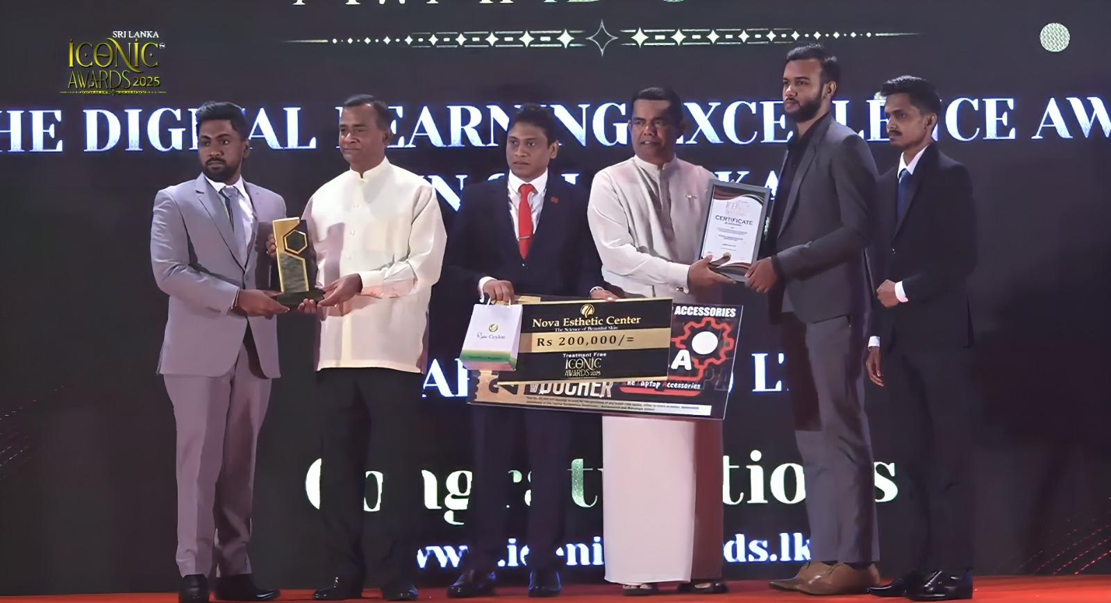 LearnFi Team winning Digital Learning Excellence Award at BestWeb.LK 2025